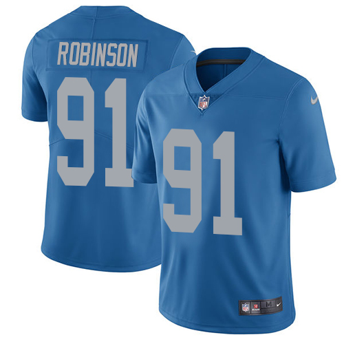Nike Lions #91 A'Shawn Robinson Blue Throwback Men's Stitched NFL Vapor Untouchable Limited Jersey - Click Image to Close